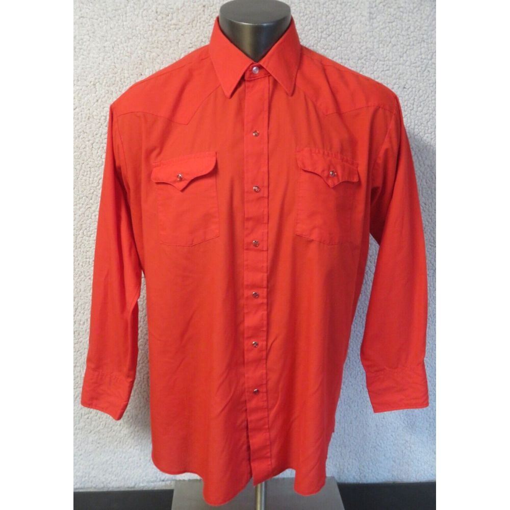Vintage Panhandle Slim Red Pearl Snap Shirt Button Front Size 17 1/2 34 USA Made